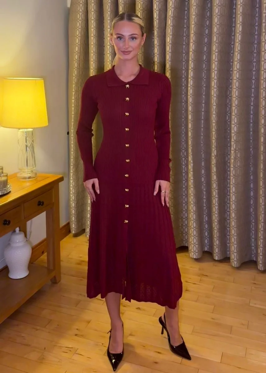 “Rita” Dress In Burgundy - Image 3