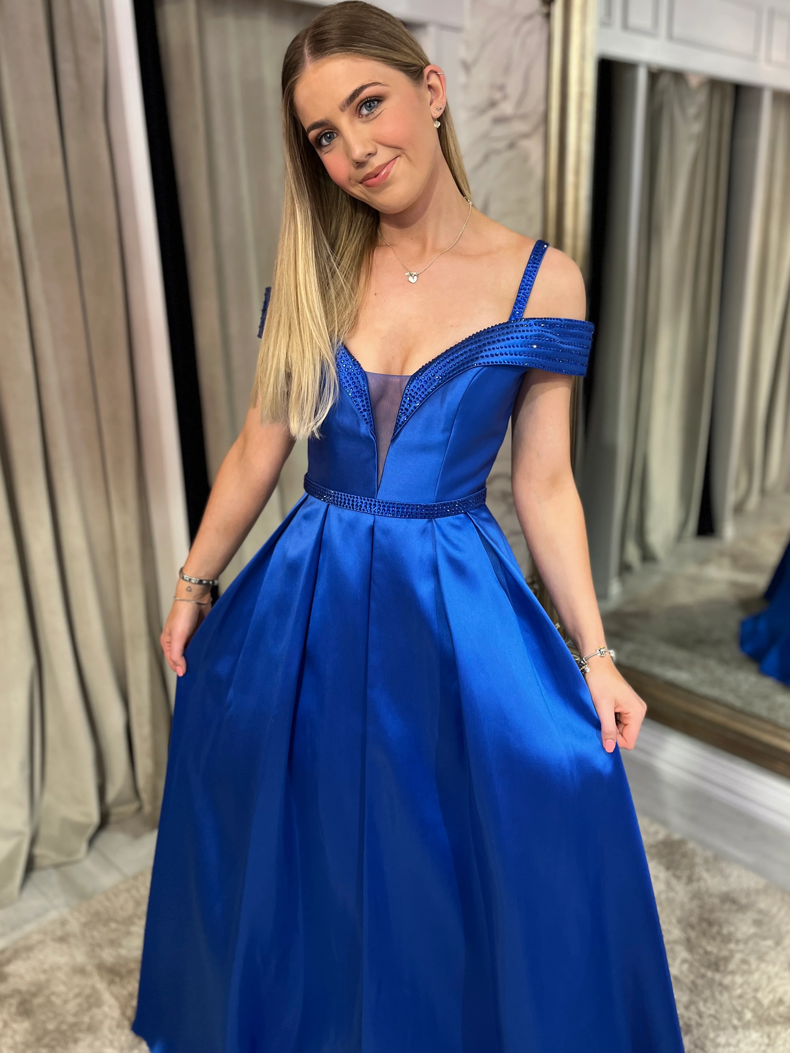 Royal Blue Satin Effect Bardout Ballgown - Image 4