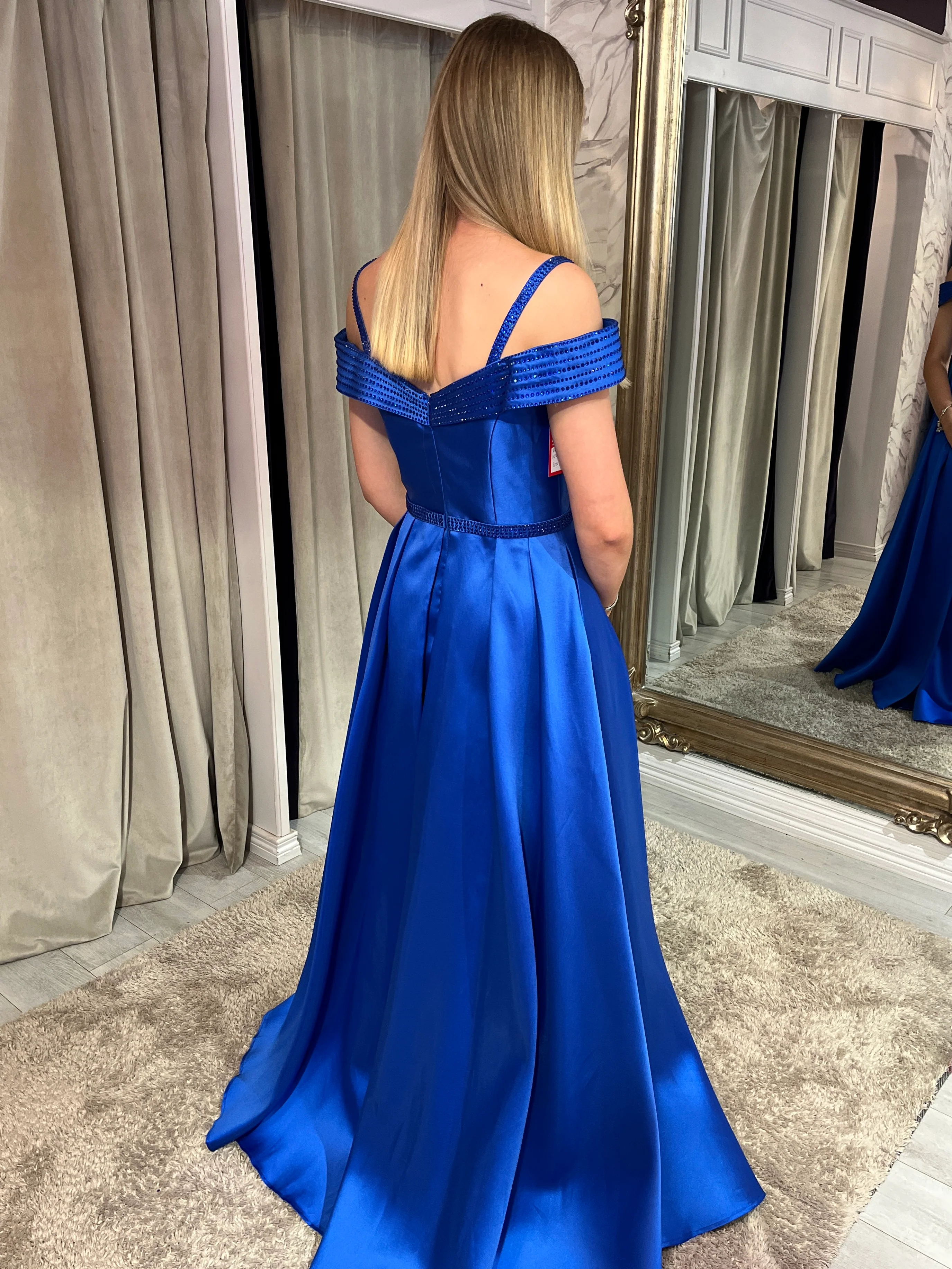Royal Blue Satin Effect Bardout Ballgown - Image 6