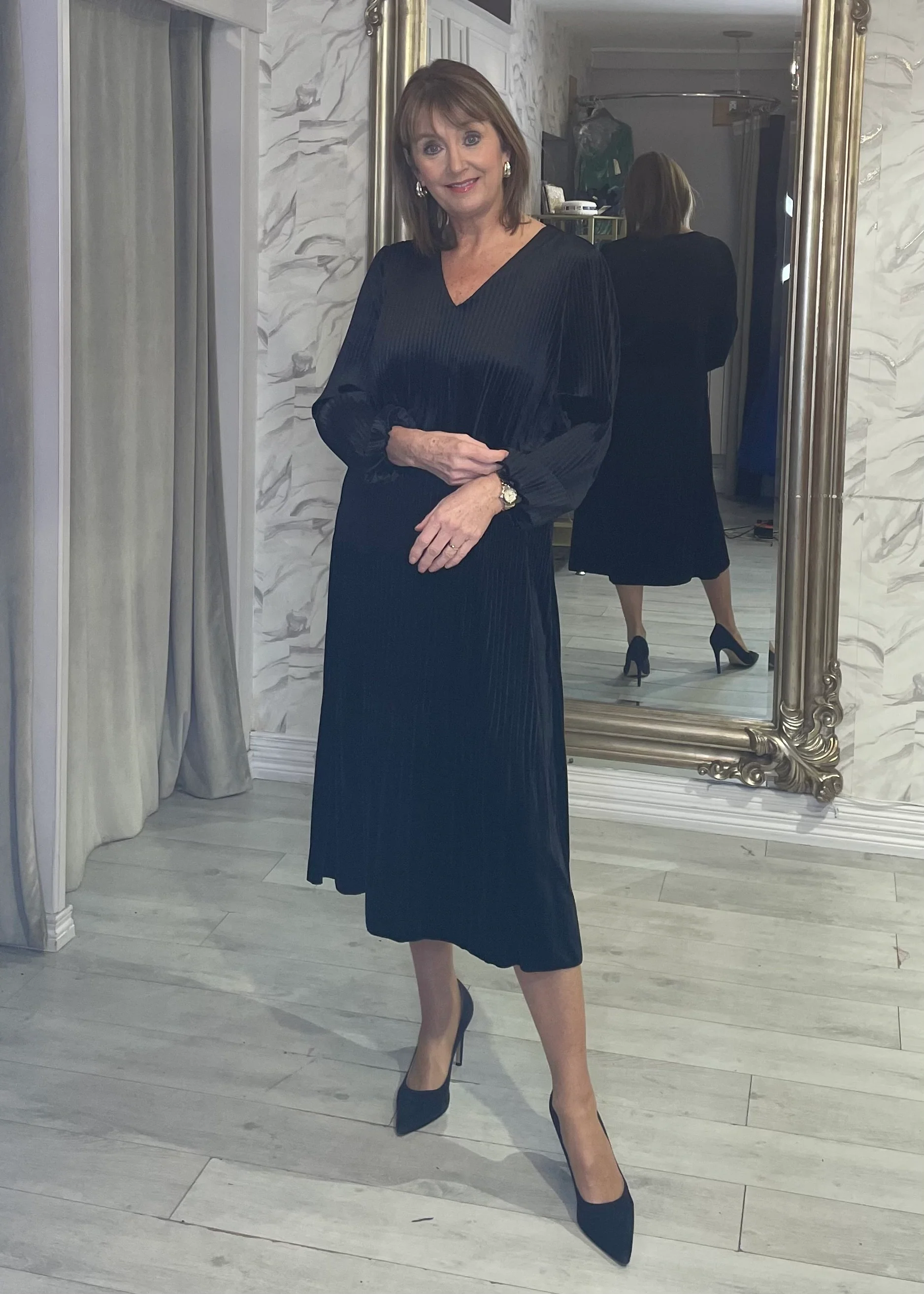 "Sadie" Dress In Velvet Black - Image 3