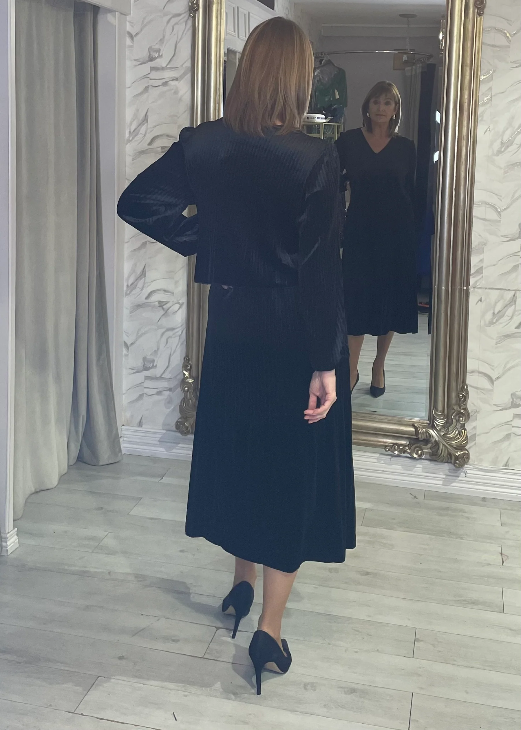 "Sadie" Dress In Velvet Black - Image 4