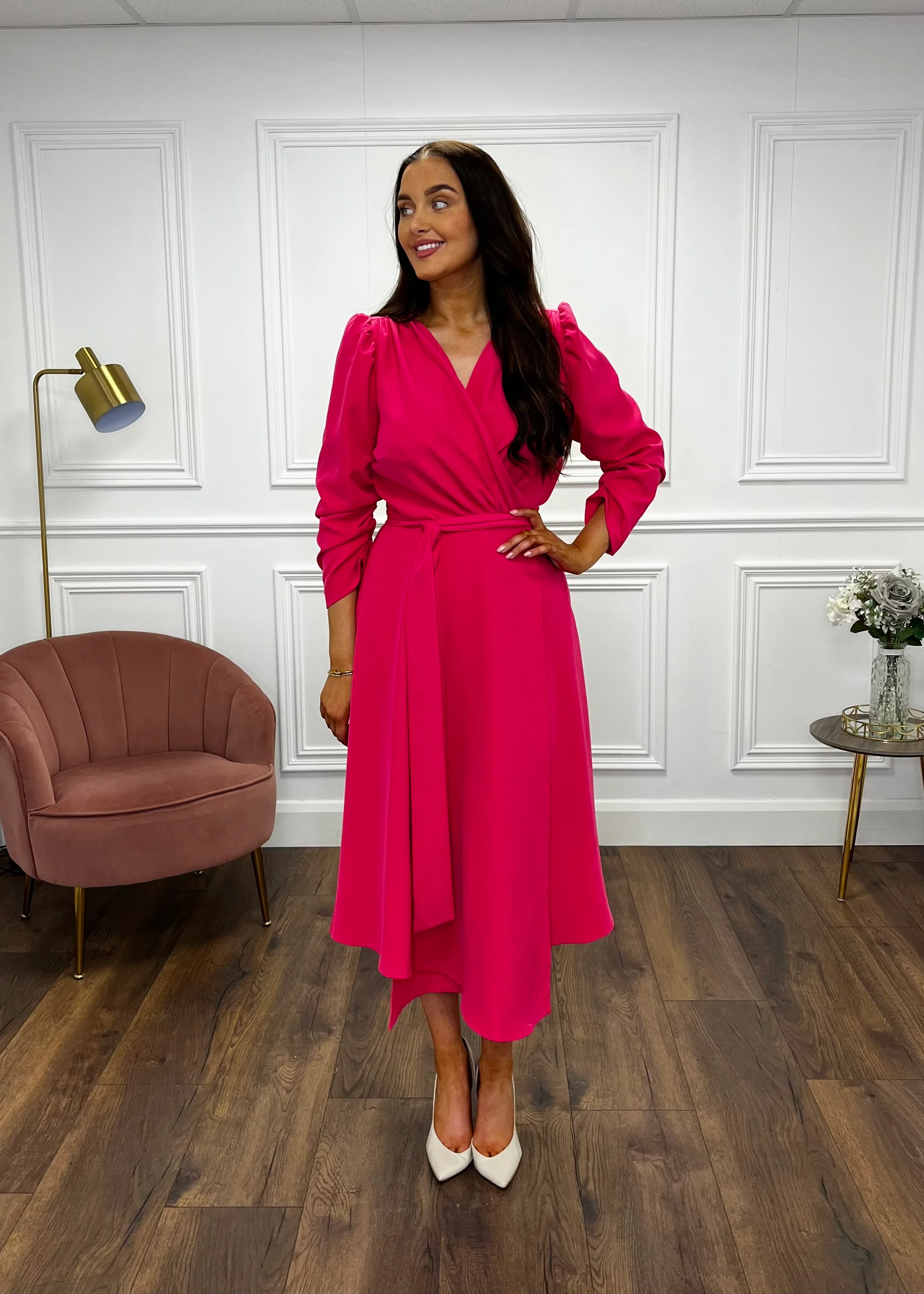 “Stacey” Wrap Dress In Pink - Image 2