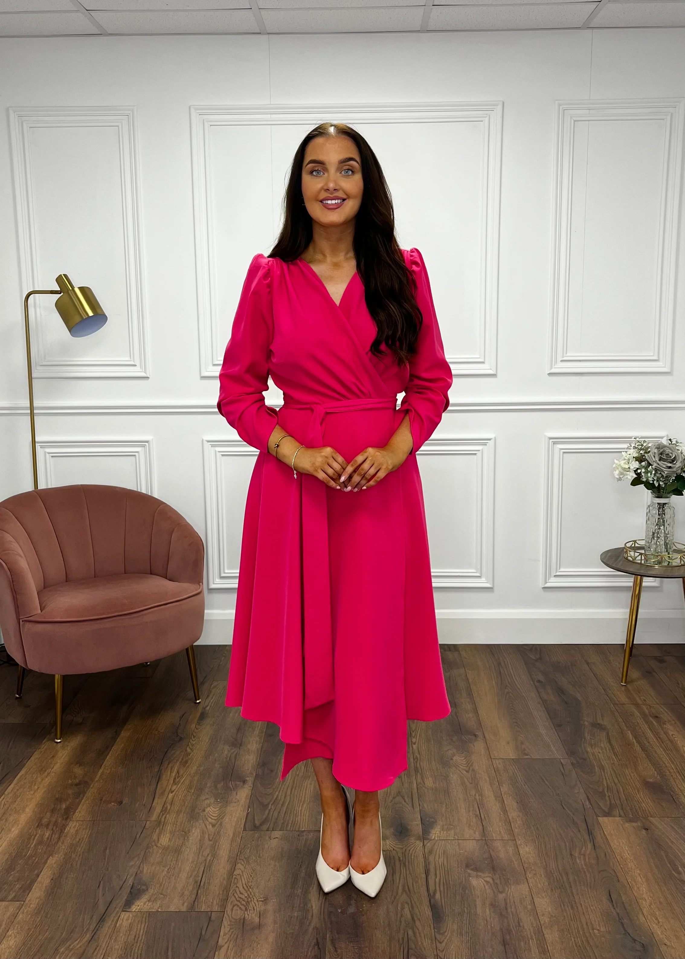 “Stacey” Wrap Dress In Pink - Image 4