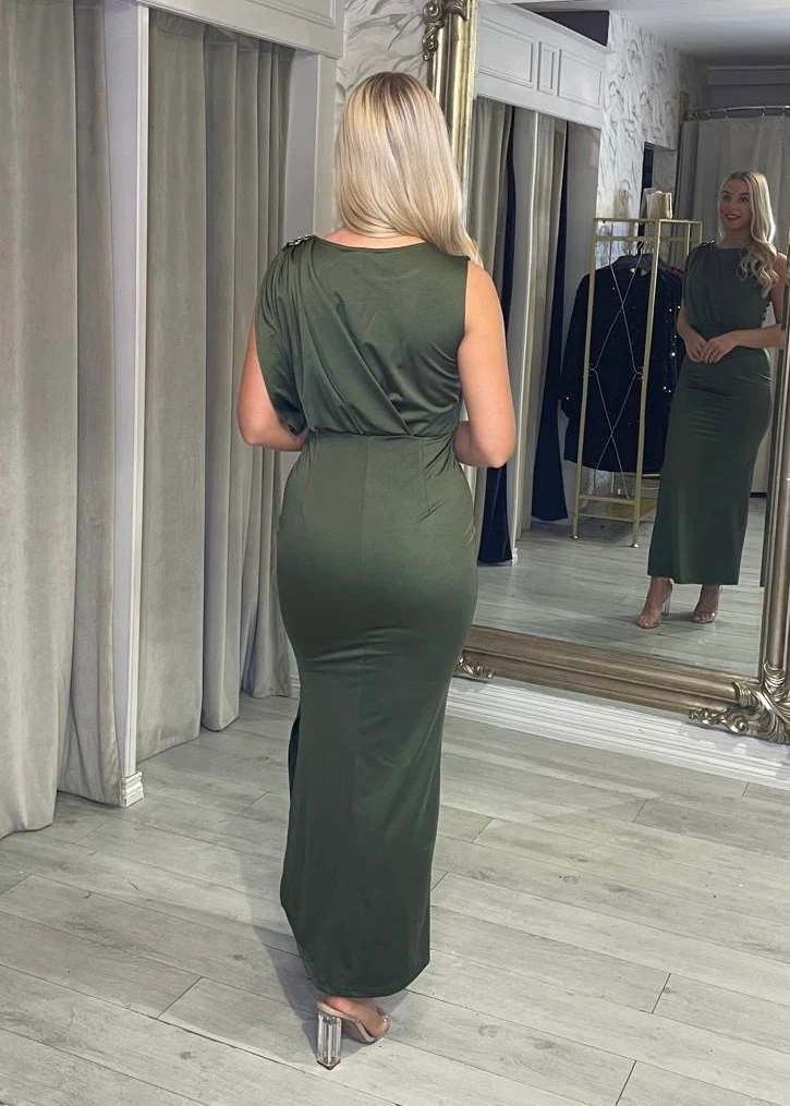 “Talia” Dress In Khaki Green - Image 2