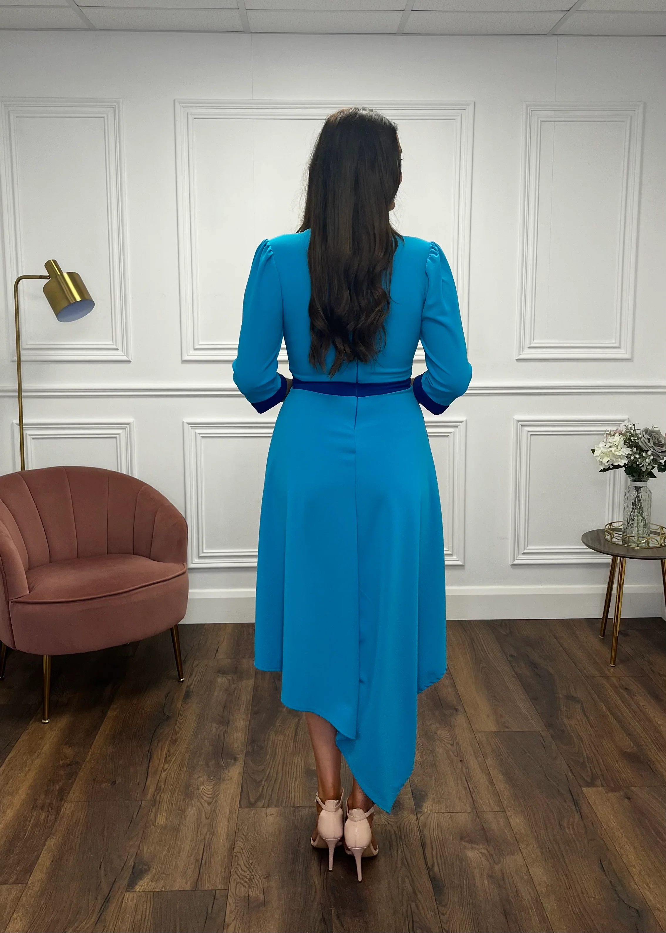 Turquoise Two Tone A-Line Dress - Image 4